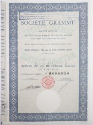 Акция Societe Gramme, 25 новых франков, Франция
